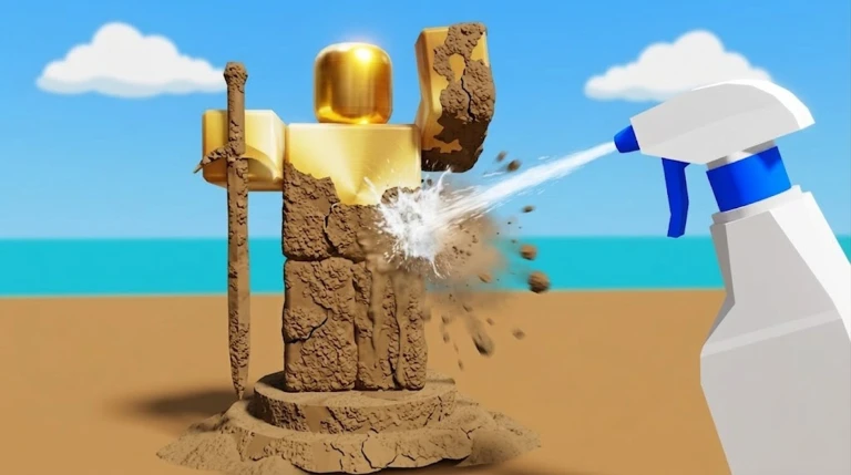 Dig & Clean game pass guide banner showing Robux shop options and upgrade paths for shovels, spray bottles, and detectors