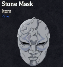 Stone Mask item icon in Bizarre Lineage, labeled rare and tied to Vampire sub ability unlock.