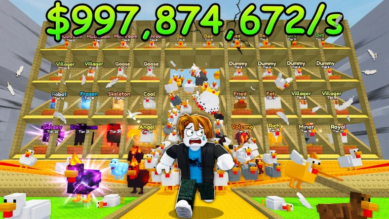 Chicken Farm codes promo artwork showing chickens, eggs, and free reward icons for August 2026