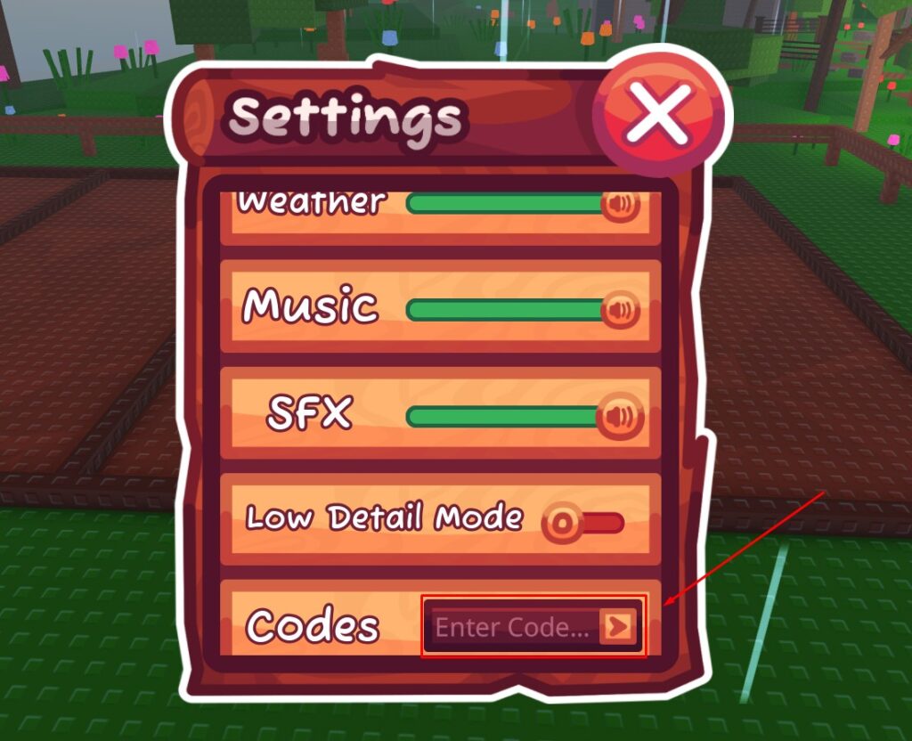 Garden Horizons code input field and submit button used to redeem active reward codes