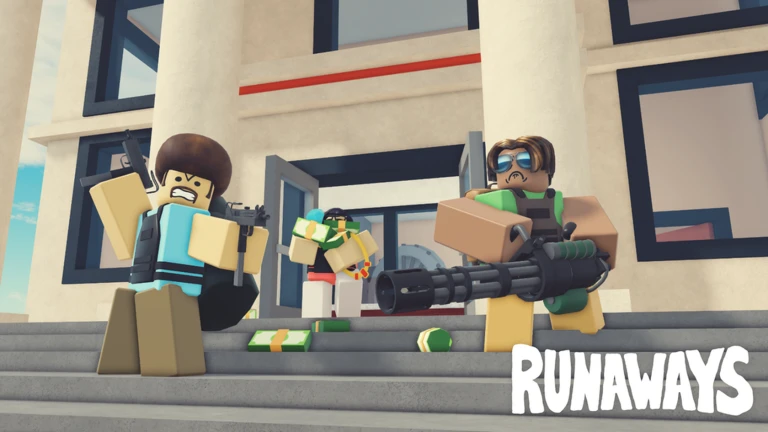 RUNAWAYS official Roblox game thumbnail showing the crime-escape beta key art