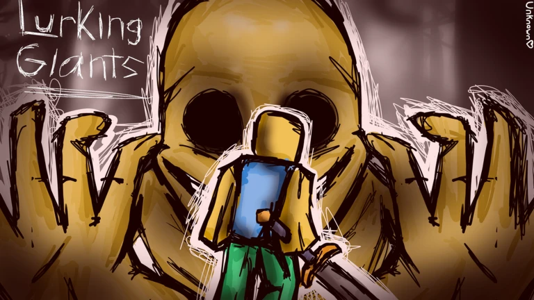 Lurking Giants Roblox official game thumbnail showing a towering giant emerging from a television